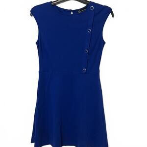 New York & Company Blue Sleeveless Flowy Button Embellish Preppy Dress Medium